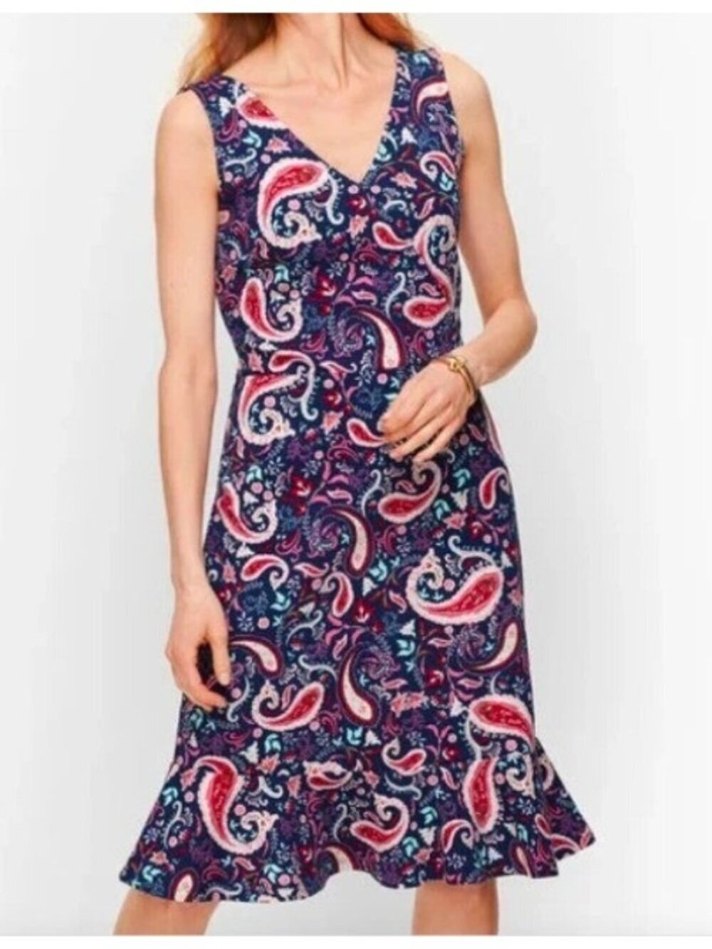 Talbots Petite M Paisley Print Sleeveless Cotton Fit & Fare Dress  P0207
